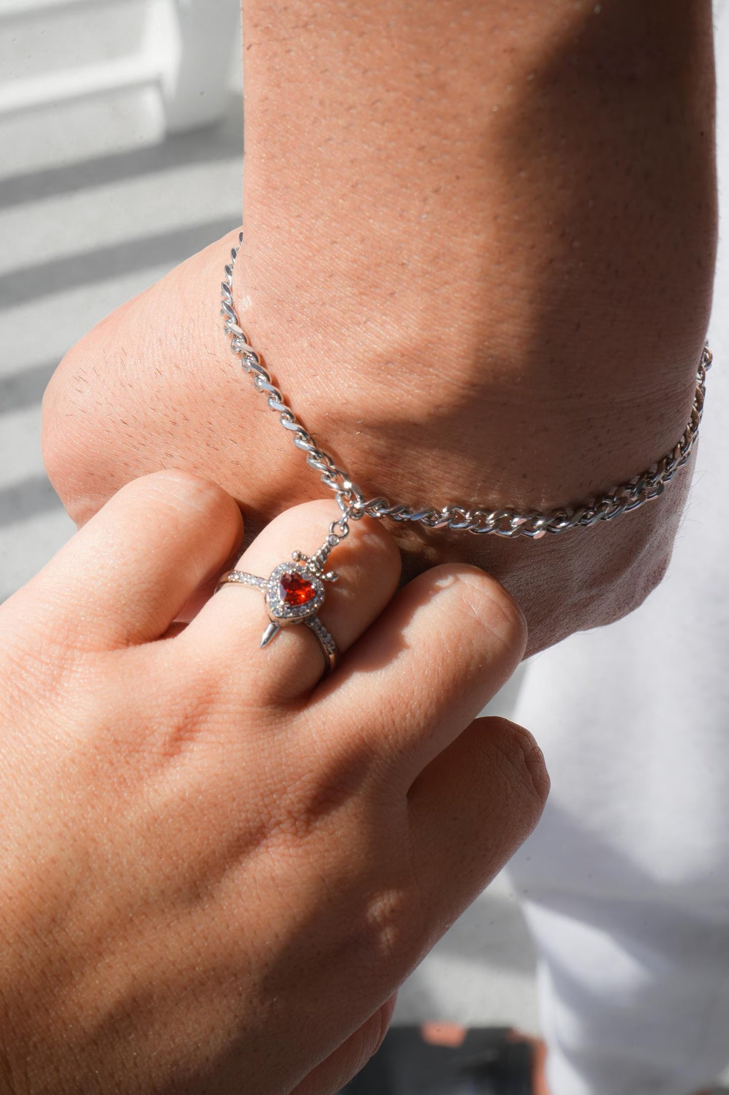 Heart & Sword Ring Bracelet
